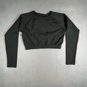 Long Sleeve Crop‎ Top Athletic Gym Workout Pullover Black Size L